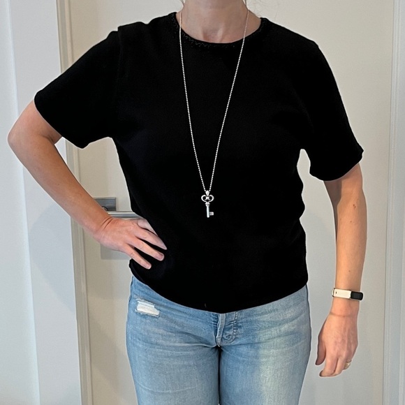 PRINCIPLES Vintage Black Short Sleeve Sweater Delicate Bead Detail Neckline - Picture 3 of 13